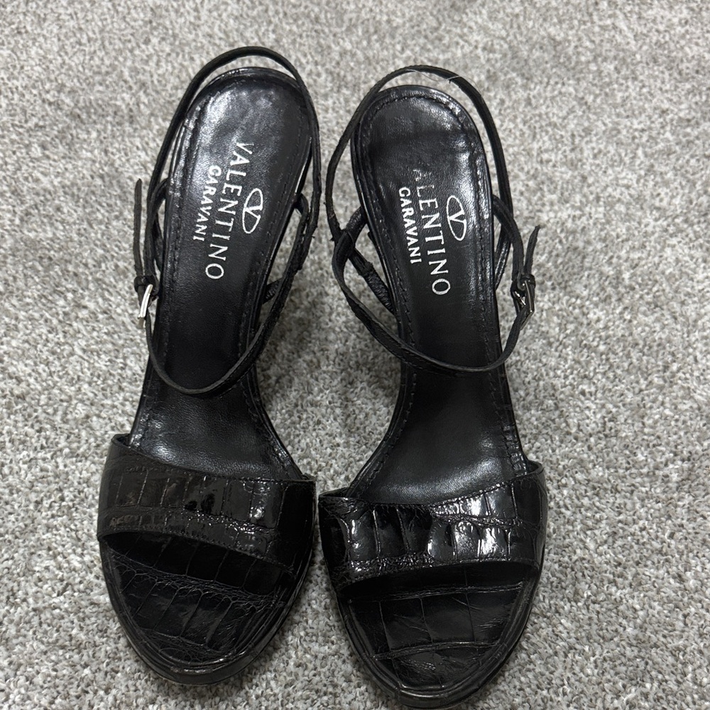 Valentino Garavani Black Croc-Embossed Heels
